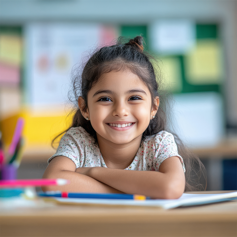 Smiling student in classroom